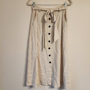 Lulus, A Line Skirt, Size S, Beige, Button Down, Rayon Linen Blend, Boho, Casual